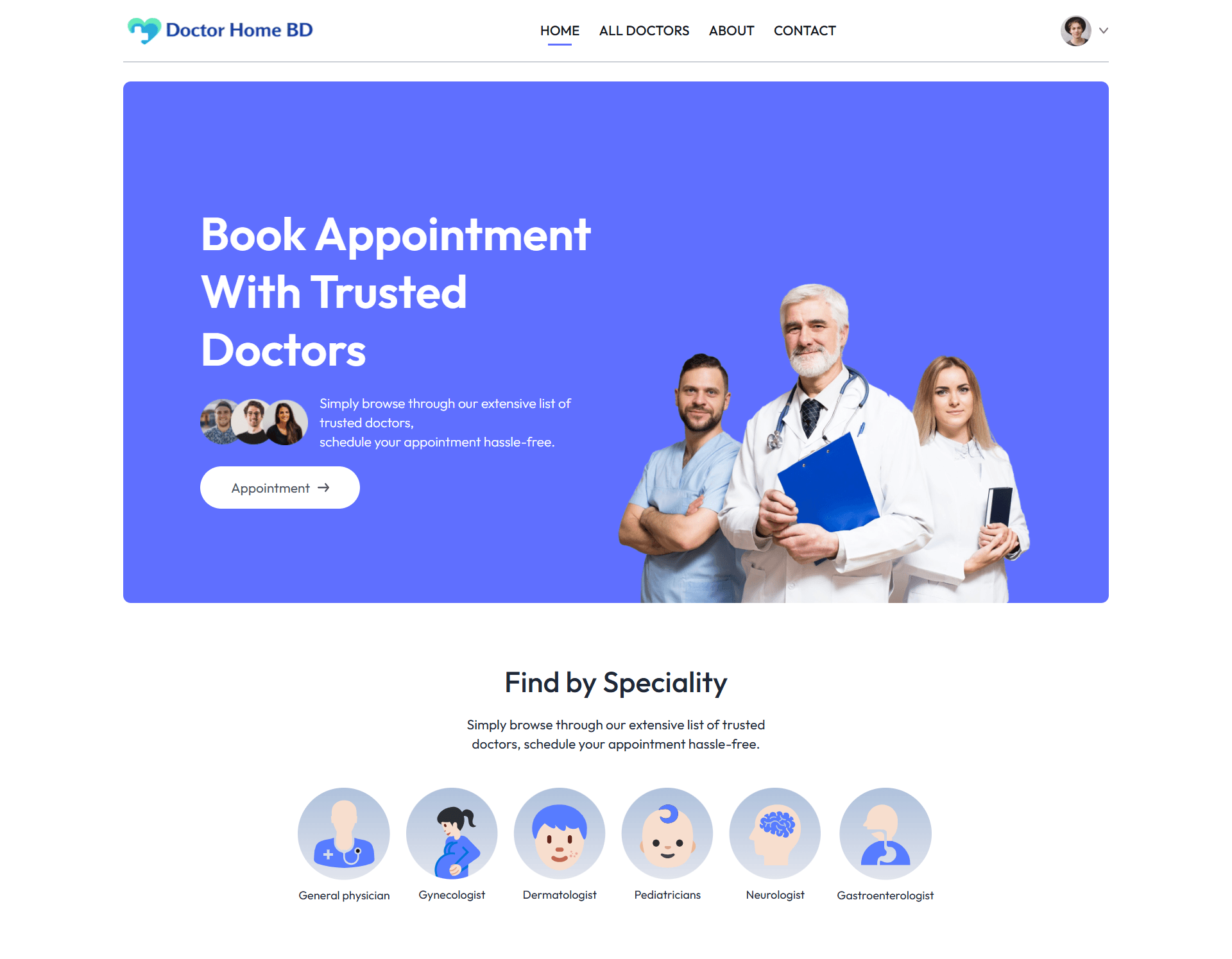 Doctor Appointment System - Full Stack Web Development Project by Hasibul Alam featuring React, Tailwind
